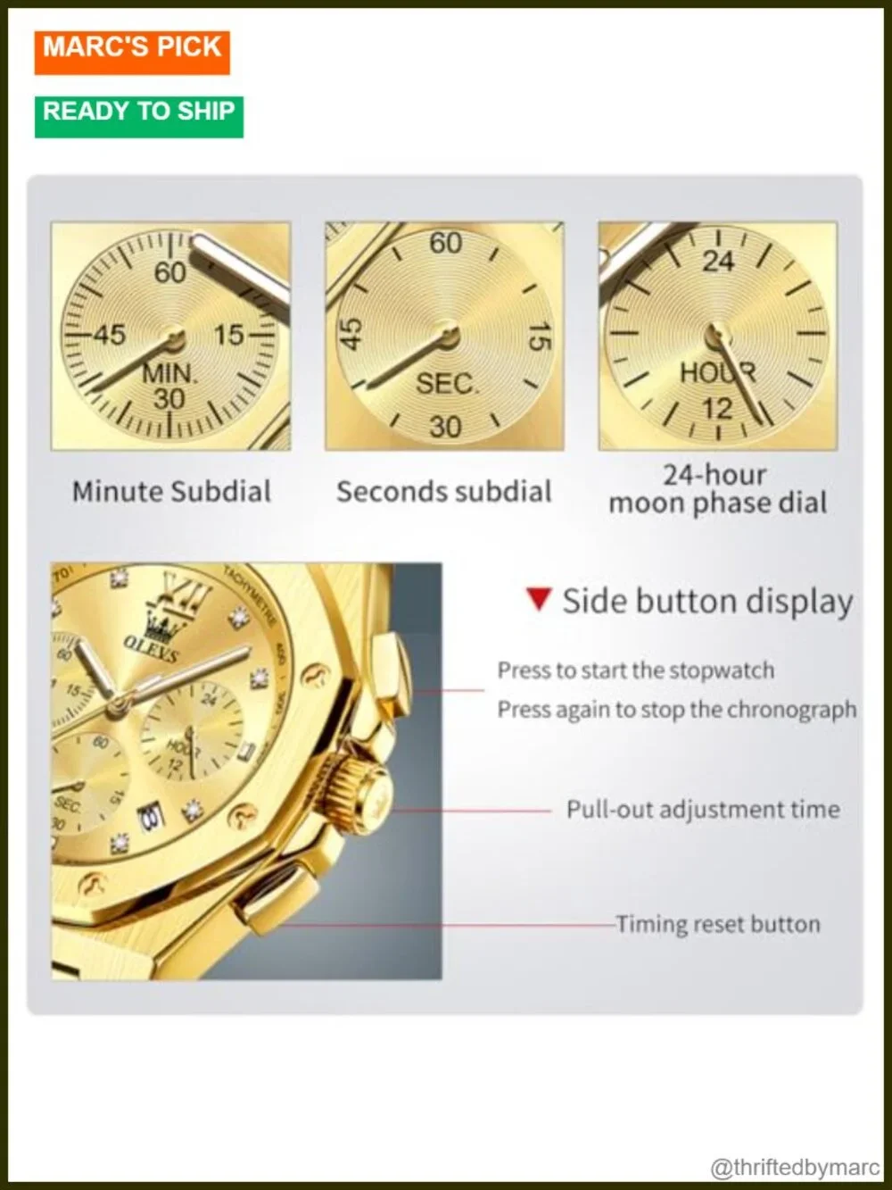 Men's Octagonal Stainless Steel Dress Watch Quartz Chronograph Waterproof